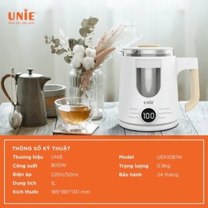 Ấm siêu tốc đa năng 6in1 UNIE UEK1081W màn hình hiển thị điện tử, chất liệu thủy tinh bền bỉ - Hình ảnh 1 UNIE