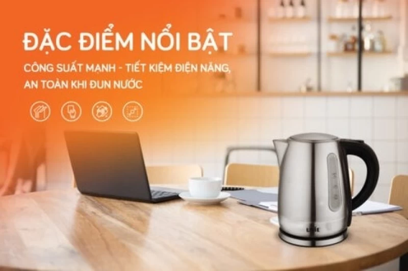 Ấm siêu tốc UNIE UE-300 dung tích 1L, chất liệu inox304 an toàn, vạch chia mức nước dễ quan sát - Hình ảnh 1 UNIE