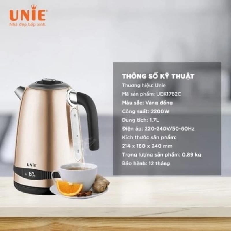 Ấm siêu tốc UNIE UEK1762C dung tích 1.7L, công suất 2200W, dễ dàng tuỳ chỉnh nhiệt độ nước - Hình ảnh 8 UNIE