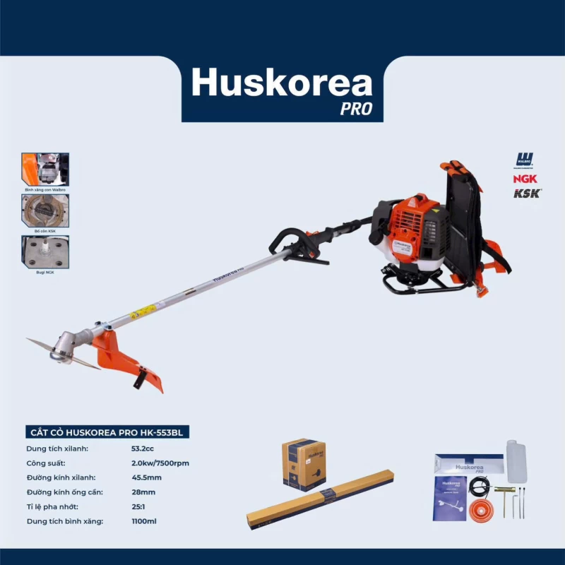 Máy Cắt Cỏ 2 Thì Huskorea Pro HK-553BL Đeo Lưng - Hình ảnh 2 HUSKOREA