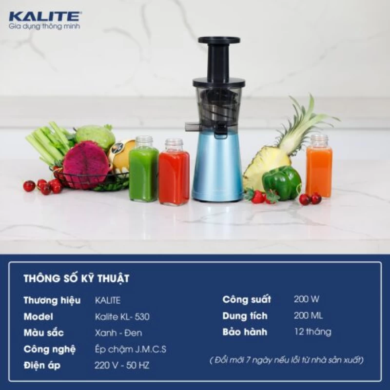 Máy ép chậm KALITE KL-530 nhỏ gọn, kiệt bã, êm ái - Hình ảnh 1 KALITE