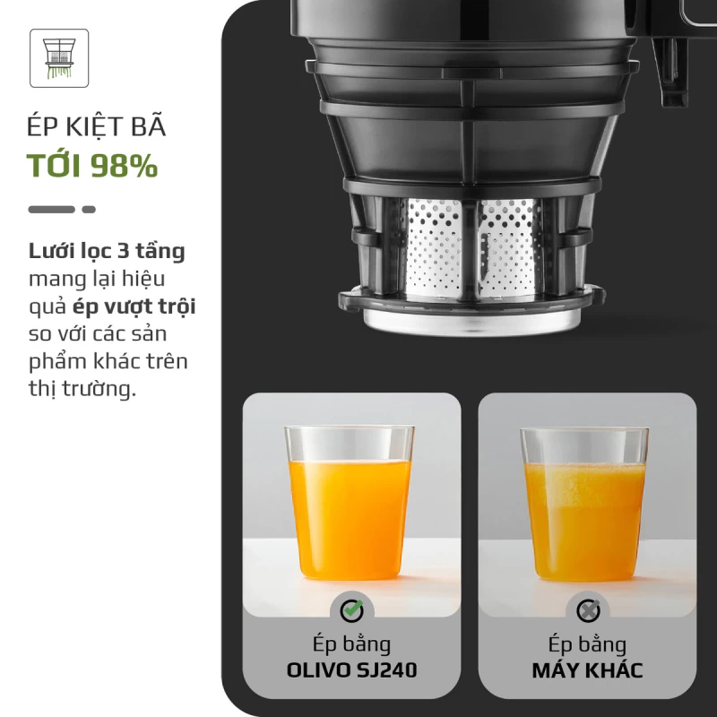 Máy Ép Chậm OLIVO SJ240 - Phiên Bản Giới Hạn Màu Titanium - Khoang Tiếp Lớn - Giải Pháp Hoàn Hảo Cho Việc Ép Kết Hợp Trái Cây, Rau Củ - Hình ảnh 10 OLIVO