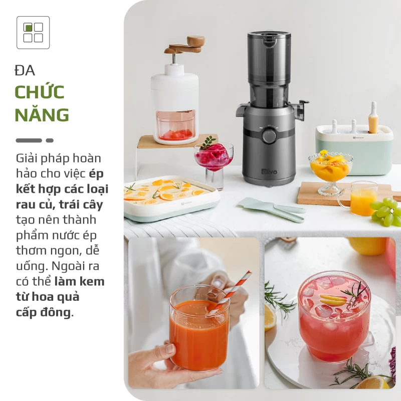 Máy Ép Chậm OLIVO SJ240 - Phiên Bản Giới Hạn Màu Titanium - Khoang Tiếp Lớn - Giải Pháp Hoàn Hảo Cho Việc Ép Kết Hợp Trái Cây, Rau Củ - Hình ảnh 14 OLIVO