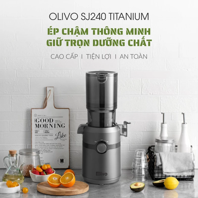 Máy Ép Chậm OLIVO SJ240 - Phiên Bản Giới Hạn Màu Titanium - Khoang Tiếp Lớn - Giải Pháp Hoàn Hảo Cho Việc Ép Kết Hợp Trái Cây, Rau Củ - Hình ảnh 2 OLIVO