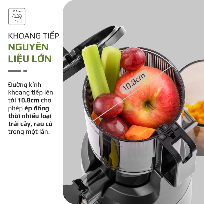 Máy Ép Chậm OLIVO SJ240 - Phiên Bản Giới Hạn Màu Titanium - Khoang Tiếp Lớn - Giải Pháp Hoàn Hảo Cho Việc Ép Kết Hợp Trái Cây, Rau Củ - Hình ảnh 4 OLIVO