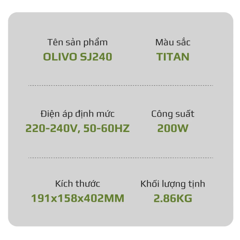 Máy Ép Chậm OLIVO SJ240 - Phiên Bản Giới Hạn Màu Titanium - Khoang Tiếp Lớn - Giải Pháp Hoàn Hảo Cho Việc Ép Kết Hợp Trái Cây, Rau Củ - Hình ảnh 25 OLIVO