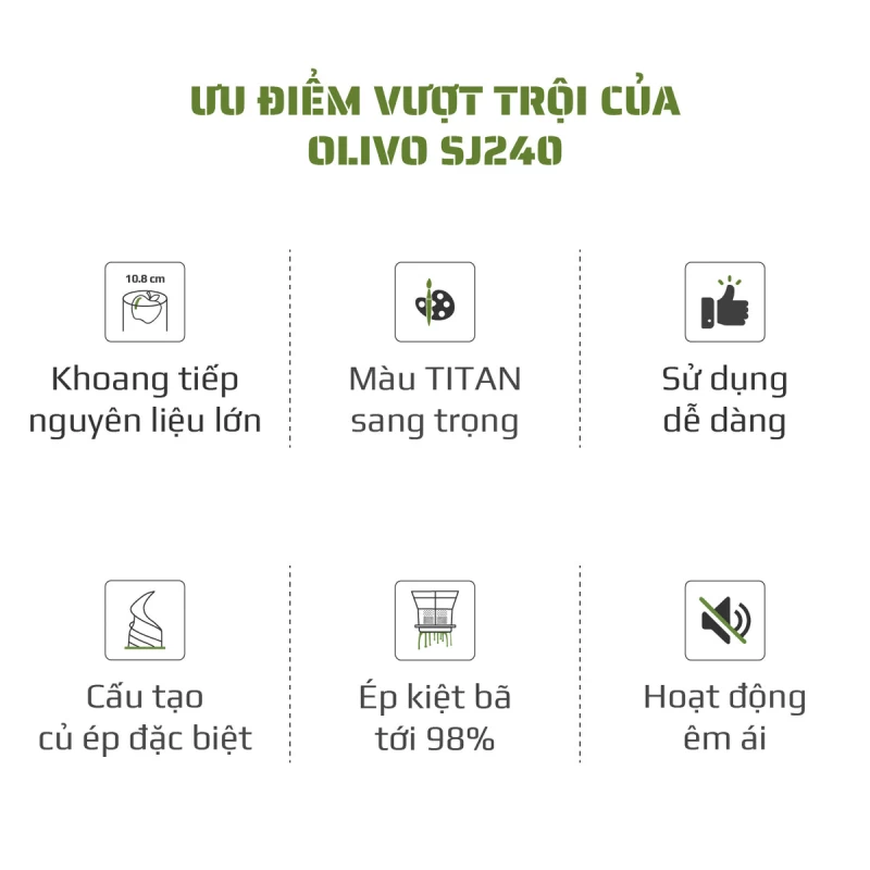 Máy Ép Chậm OLIVO SJ240 - Phiên Bản Giới Hạn Màu Titanium - Khoang Tiếp Lớn - Giải Pháp Hoàn Hảo Cho Việc Ép Kết Hợp Trái Cây, Rau Củ - Hình ảnh 3 OLIVO