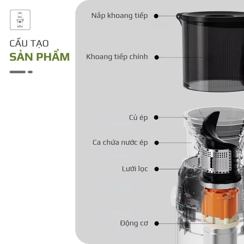 Máy Ép Chậm OLIVO SJ240 - Phiên Bản Giới Hạn Màu Titanium - Khoang Tiếp Lớn - Giải Pháp Hoàn Hảo Cho Việc Ép Kết Hợp Trái Cây, Rau Củ - Hình ảnh 19 OLIVO