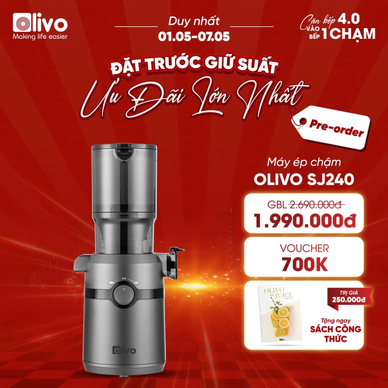 Máy Ép Chậm OLIVO SJ240 - Phiên Bản Giới Hạn Màu Titanium - Khoang Tiếp Lớn - Giải Pháp Hoàn Hảo Cho Việc Ép Kết Hợp Trái Cây, Rau Củ - Hình ảnh 1 OLIVO