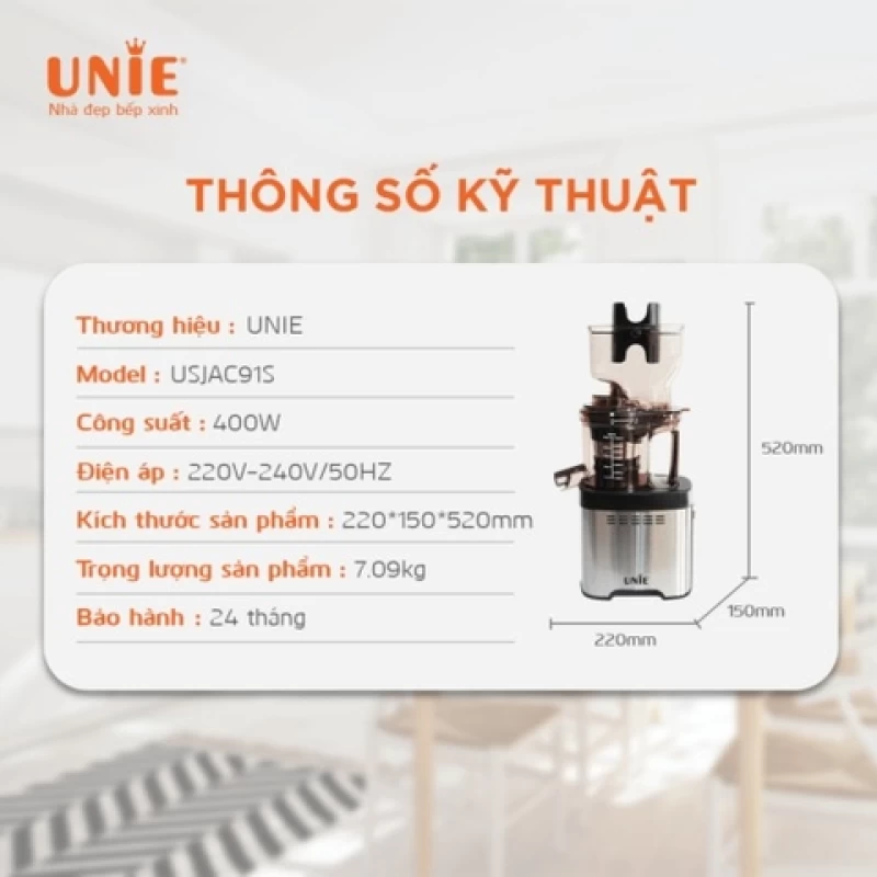 Máy ép chậm UNIE USJAC91S công suất 400W, ống tiếp nguyên liệu 82mm, vận hành êm ái (độ ồn <60dB) - Hình ảnh 7 UNIE