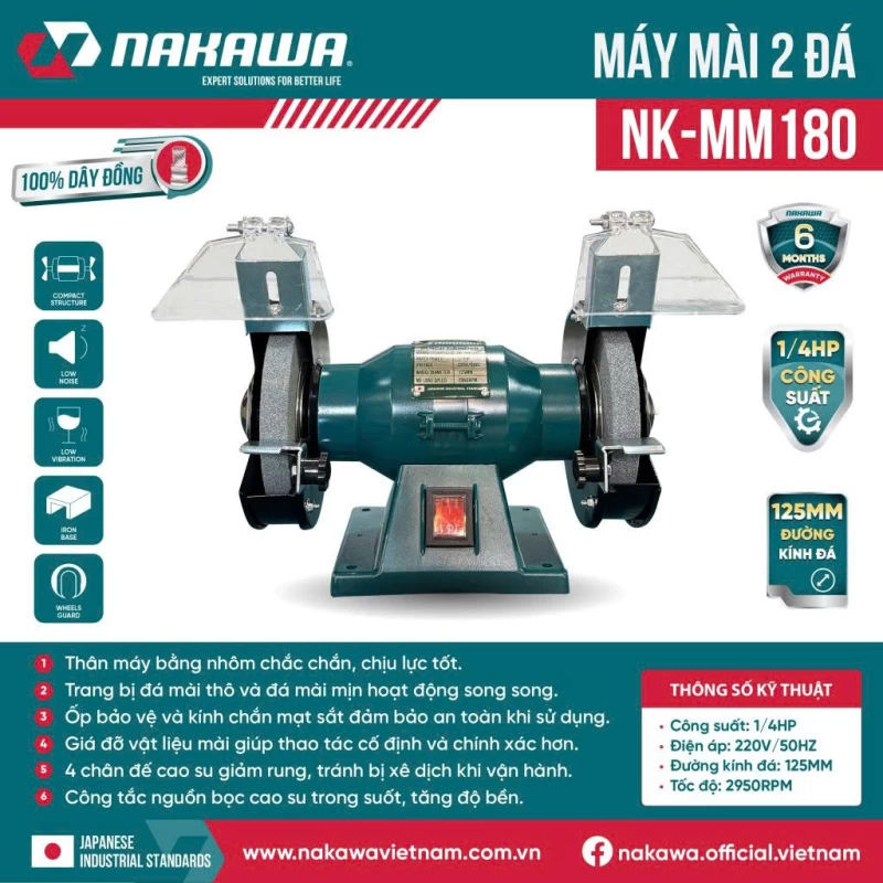 Máy Mài 2 Đá 1/4Hp Nakawa NK-MM180 - Hình ảnh 5 NAKAWA
