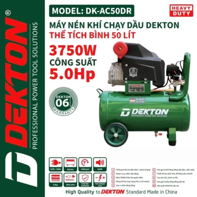 Máy nén khí chạy dầu 5Hp 50L Dekton DK-AC50DR - Hình ảnh 1 DEKTON