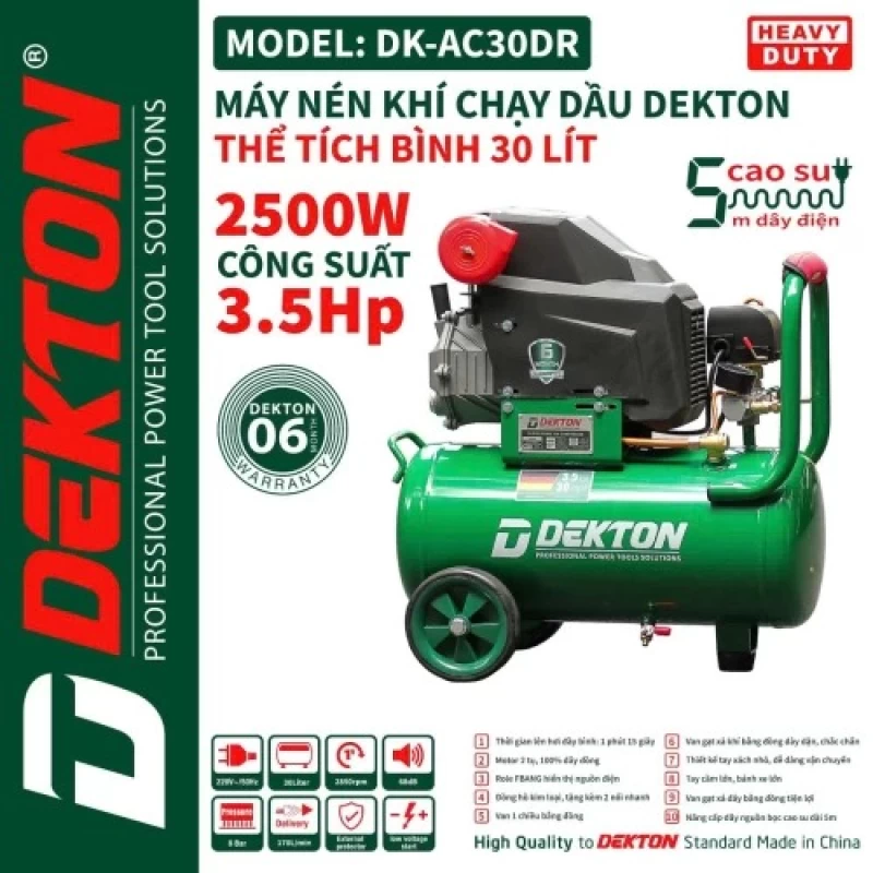 Máy Nén Khí Có Dầu 3.5HP 30L Dekton DK-AC30DR - Hình ảnh 1 DEKTON