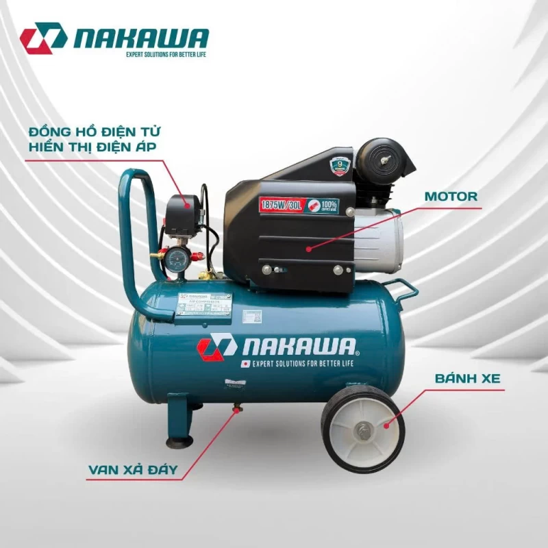 Máy Nén Khí đầu liền 2 tụ 1875W 30L NAKAWA NK-2T2530PRO - Hình ảnh 3 NAKAWA