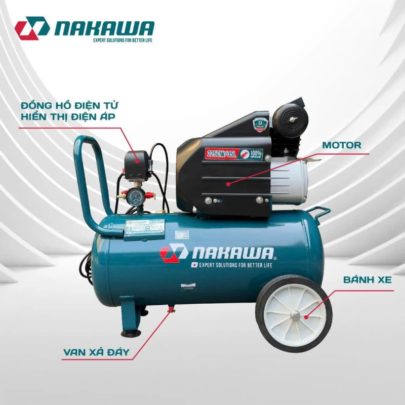 Máy Nén Khí đầu liền 2 tụ 2250W 35L NAKAWA NK-2T3035PRO - Hình ảnh 1 NAKAWA