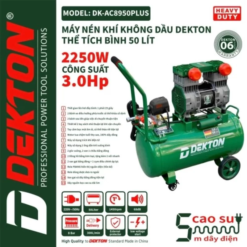 Máy nén khí không dầu 3Hp 50L Dekton DK-AC8950PLUS - Hình ảnh 1 DEKTON