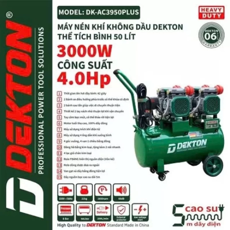 Máy Nén Khí Không Dầu 4HP 50L Dekton DK-AC3950PLUS - Hình ảnh 1 DEKTON