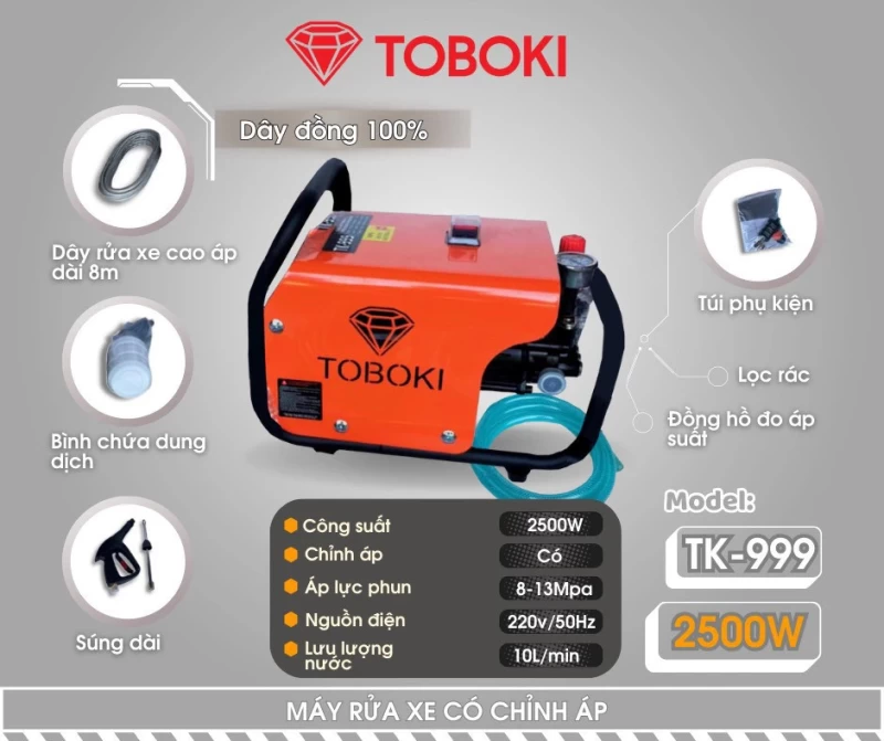 Máy Rửa Xe 2500W Toboki TK-999 Có Chỉnh Áp - Hình ảnh 3 TOBOKI