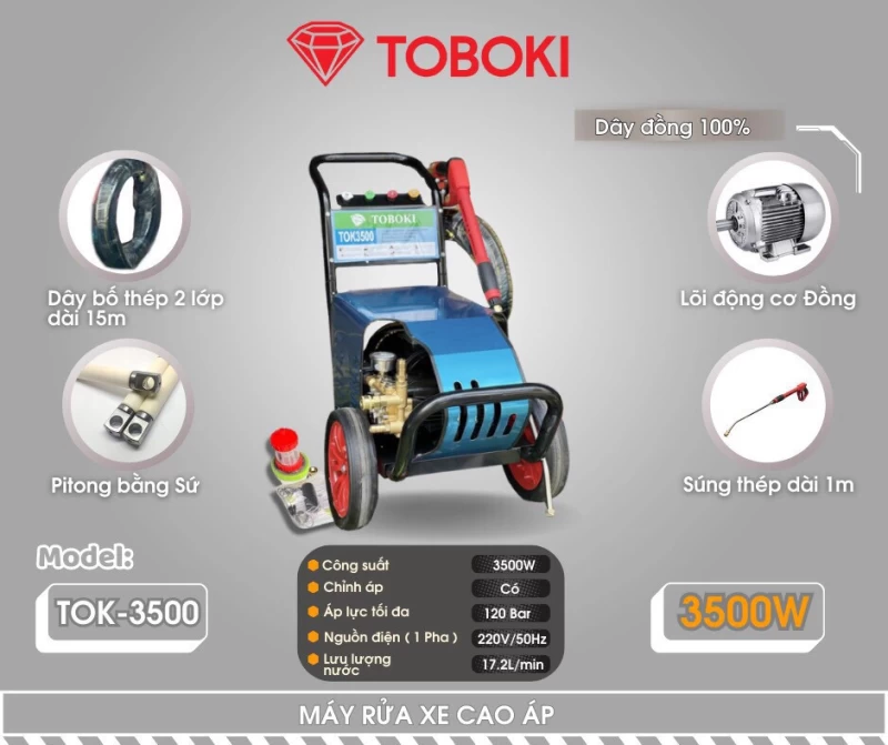 Máy Rửa Xe Cao Áp 3.5Kw Toboki TOK3500 - Hình ảnh 1 TOBOKI