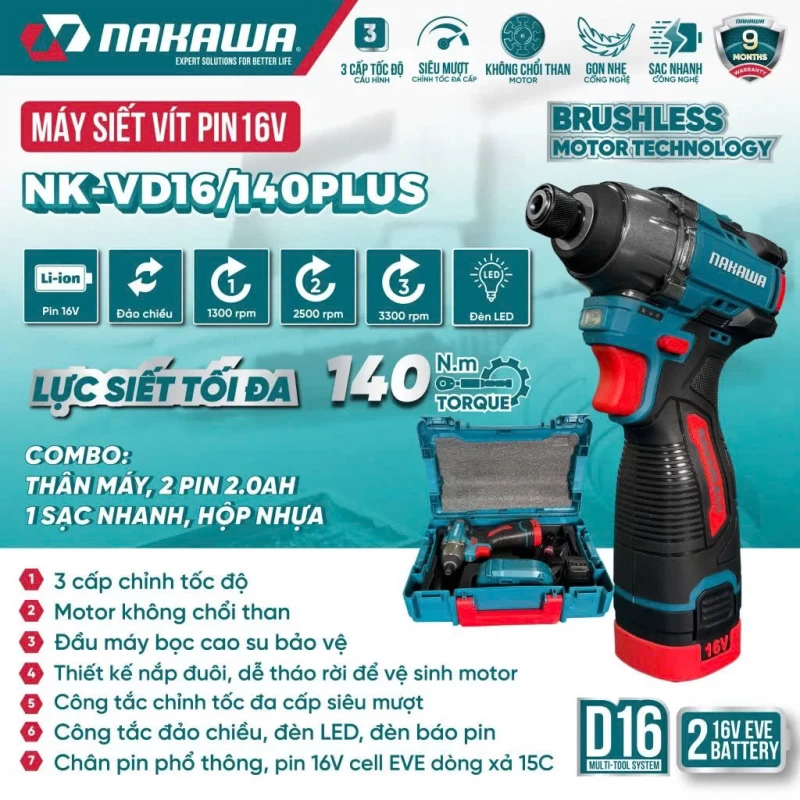 Máy siết vít pin NAKAWA NK-VD16/140PLUS - Hình ảnh 2 NAKAWA