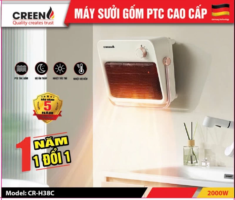 Máy sưởi gốm Creen CR-H38C treo tường cơ - Hình ảnh 2 CREEN