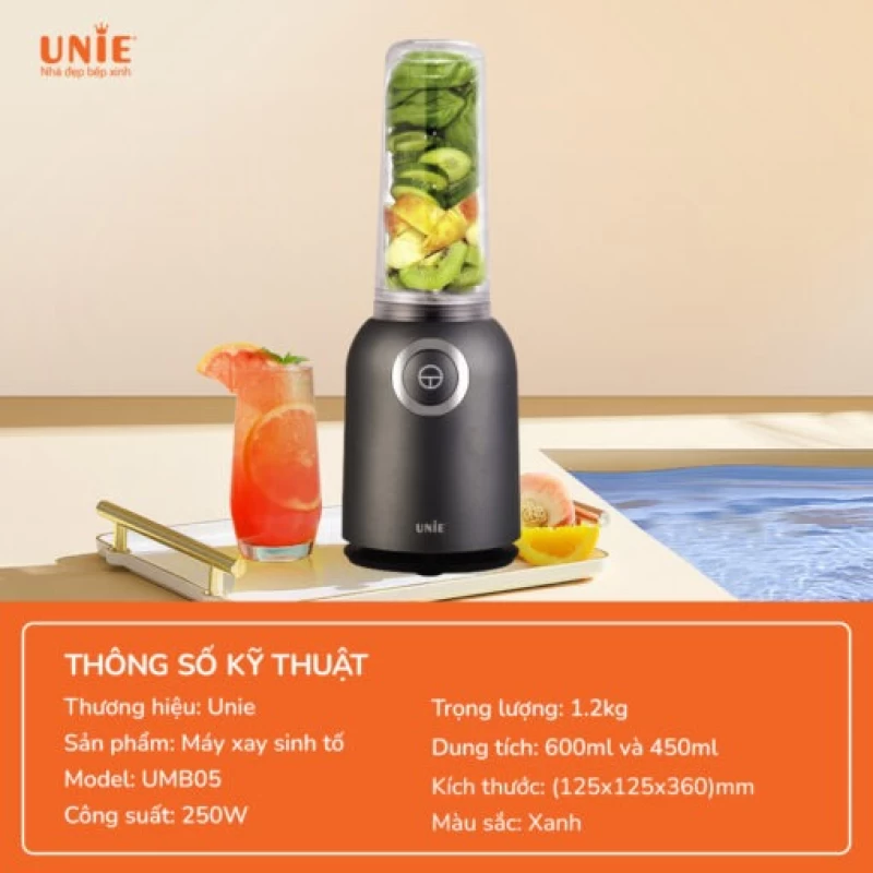 Máy xay sinh tố UNIE UMB05 cối xay dạng bình nước nhỏ gọn, lưỡi dao 4 cánh bằng inox - Hình ảnh 5 UNIE