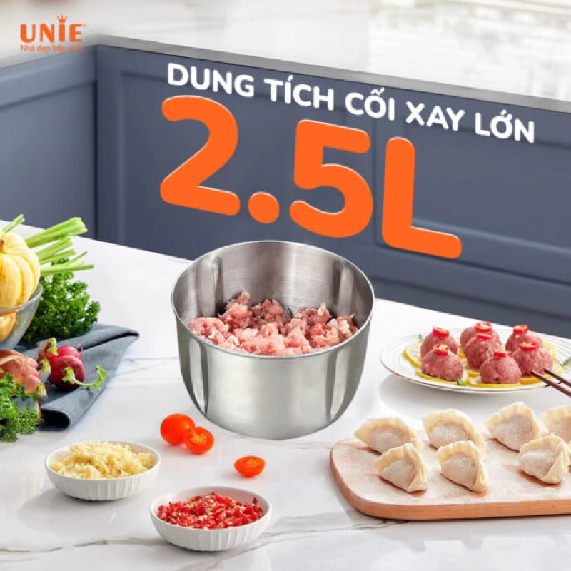 Máy xay thịt Unie UE226 dung tích 2.5L, 2 cối xay đa năng, trục bóc hành, tỏi, đánh ruốc tiện lợi - Hình ảnh 2 UNIE