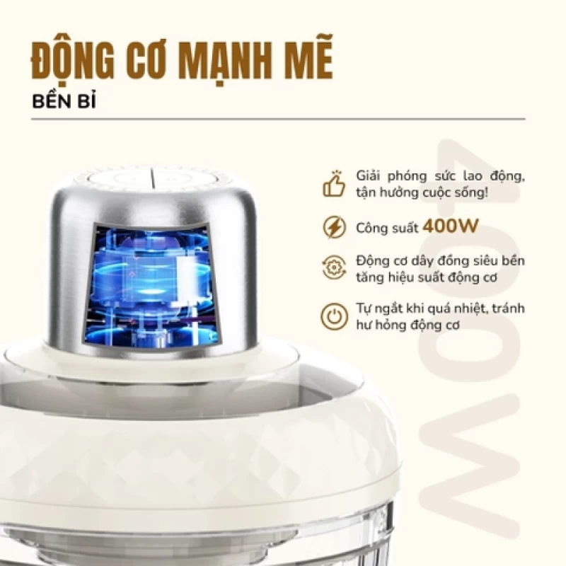 Máy xay thịt UNIE UM366 dung tích 2,5L, 2 cối xay thủy tinh, đánh ruốc, bóc tỏi tiện lợi - Hình ảnh 3 UNIE