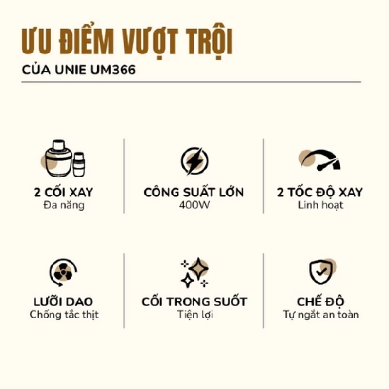 Máy xay thịt UNIE UM366 dung tích 2,5L, 2 cối xay thủy tinh, đánh ruốc, bóc tỏi tiện lợi - Hình ảnh 6 UNIE