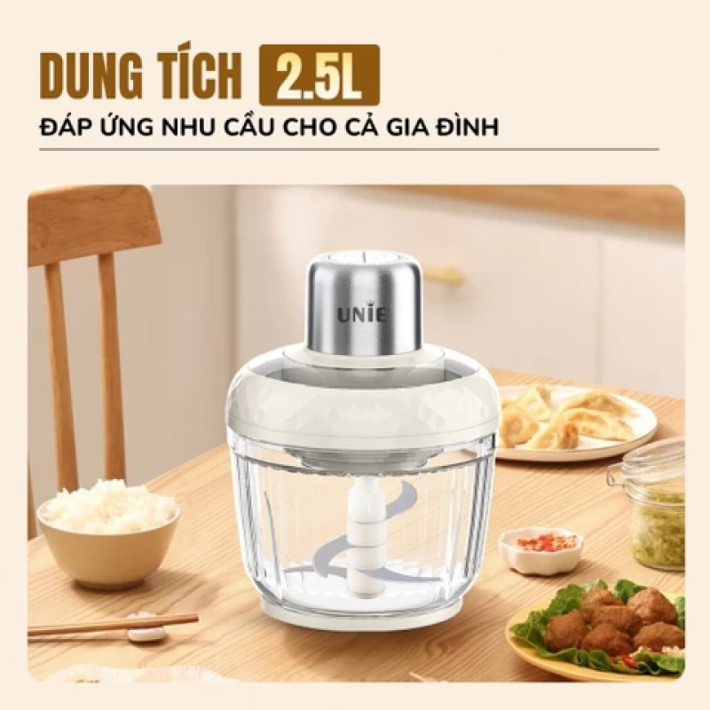 Máy xay thịt UNIE UM366 dung tích 2,5L, 2 cối xay thủy tinh, đánh ruốc, bóc tỏi tiện lợi - Hình ảnh 2 UNIE
