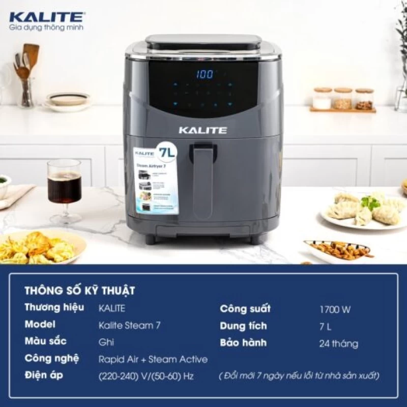 Nồi chiên hơi nước KALITE STEAM 7 chiên hấp 2 trong 1, 7 lít - Hình ảnh 1 KALITE