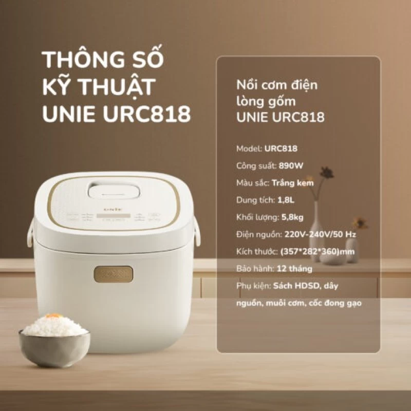 Nồi cơm điện lòng gốm cao cấp UNIE URC818, chống dính tự nhiên, dung tích 1,8L - Hình ảnh 16 UNIE