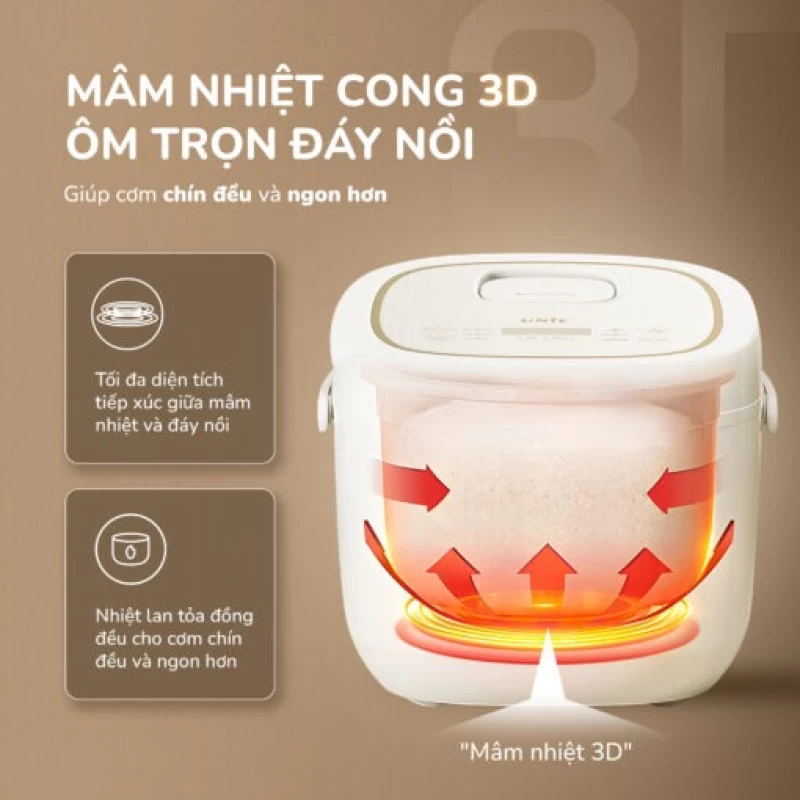 Nồi cơm điện lòng gốm cao cấp UNIE URC818, chống dính tự nhiên, dung tích 1,8L - Hình ảnh 9 UNIE