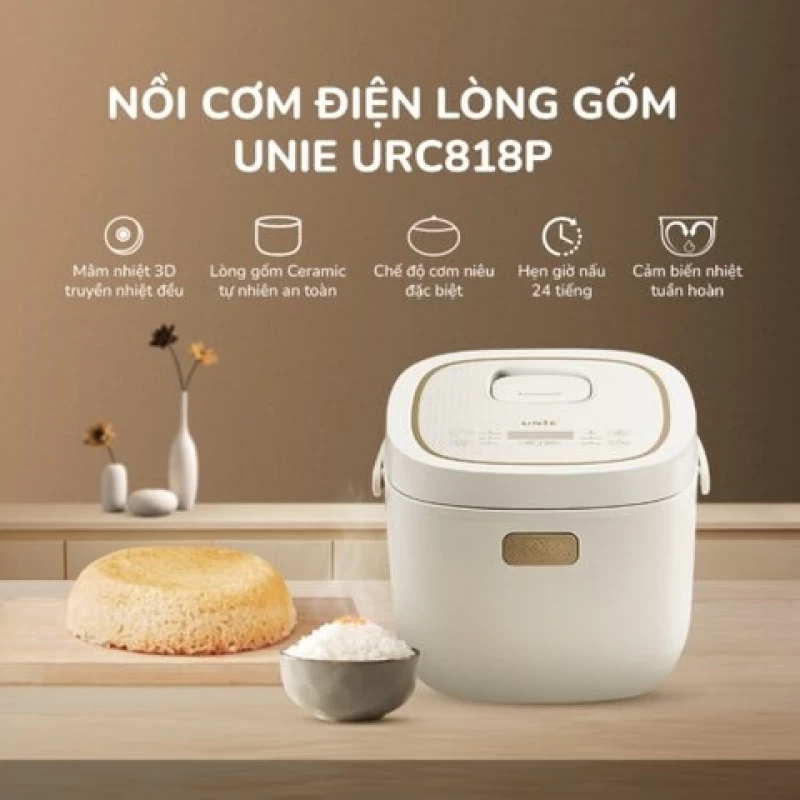 Nồi cơm điện lòng gốm cao cấp UNIE URC818P, Có chế độ cơm cháy độc đáo - Hình ảnh 6 UNIE