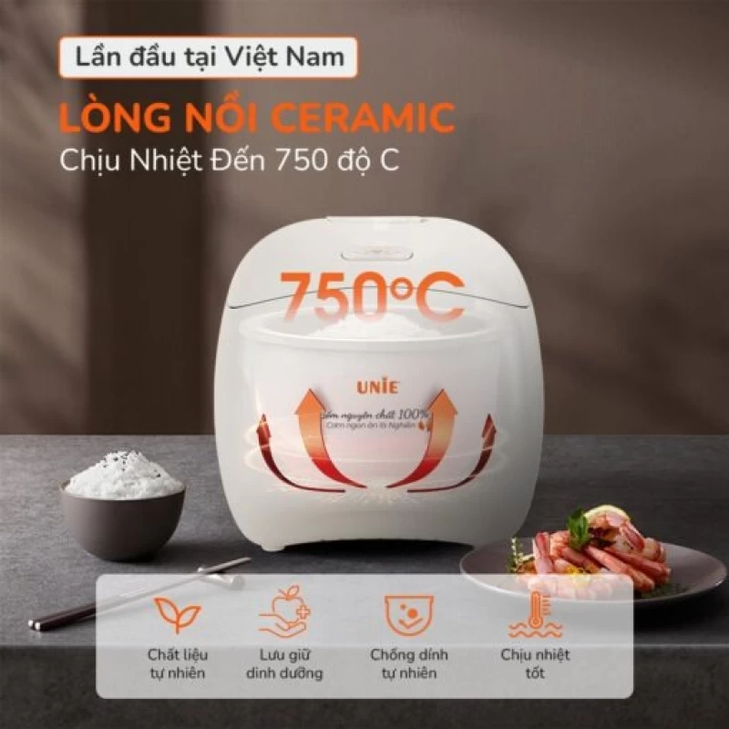 Nồi cơm điện lòng gốm tự nhiên UNIE URC815 nấu cơm cháy giòn tan, dung tích 1,5L, hẹn giờ nấu 24 tiếng - Hình ảnh 5 UNIE