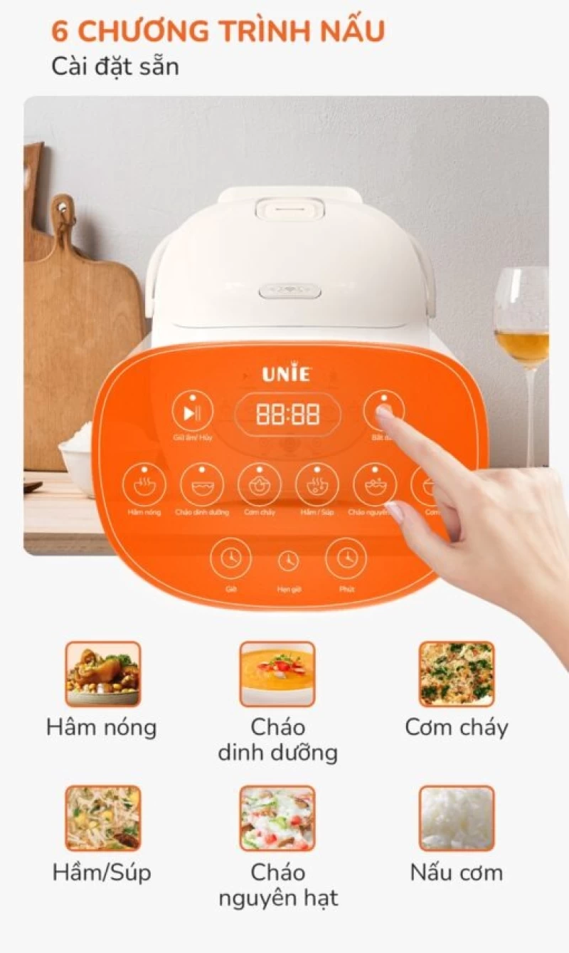 Nồi cơm điện lòng gốm tự nhiên UNIE URC815 nấu cơm cháy giòn tan, dung tích 1,5L, hẹn giờ nấu 24 tiếng - Hình ảnh 2 UNIE