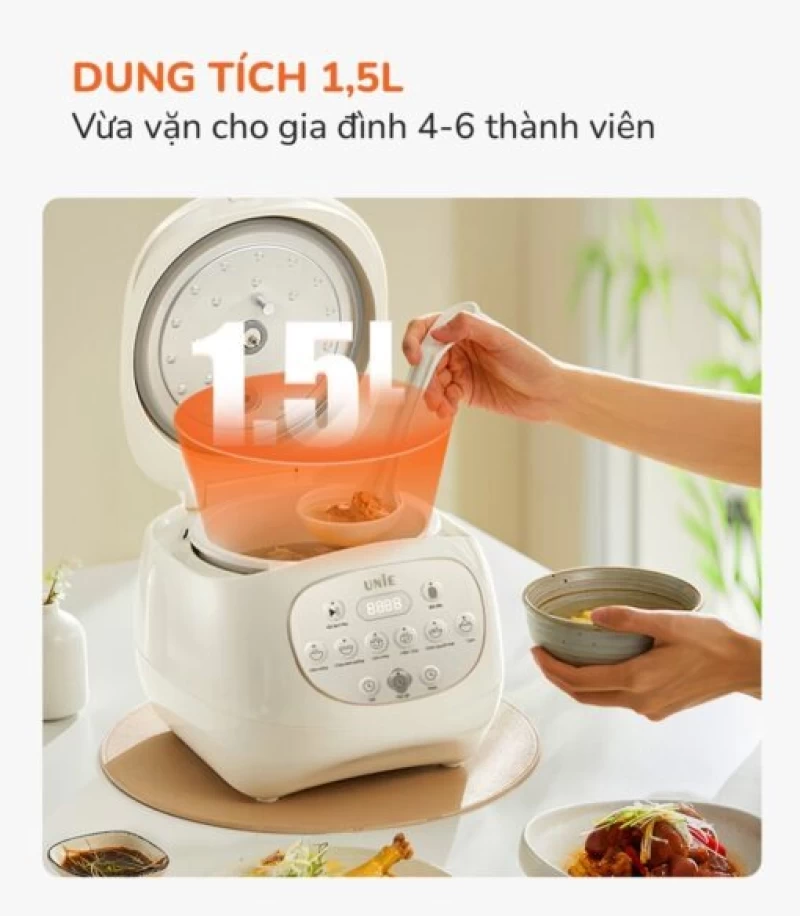 Nồi cơm điện lòng gốm tự nhiên UNIE URC815 nấu cơm cháy giòn tan, dung tích 1,5L, hẹn giờ nấu 24 tiếng - Hình ảnh 4 UNIE