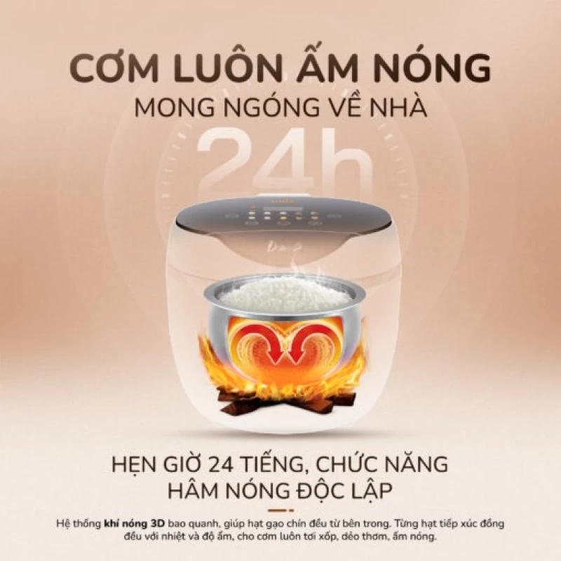 Nồi cơm điện tử UNIE URC612 , nấu cơm giảm đường, lòng nồi inox, dung tích 1,2L - Hình ảnh 8 UNIE