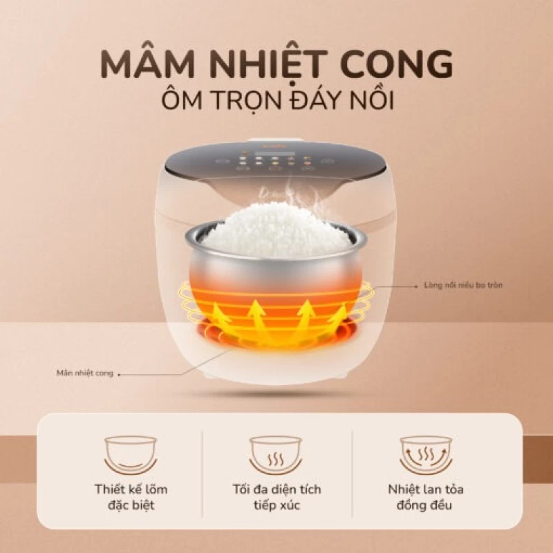 Nồi cơm điện tử UNIE URC612 , nấu cơm giảm đường, lòng nồi inox, dung tích 1,2L - Hình ảnh 9 UNIE