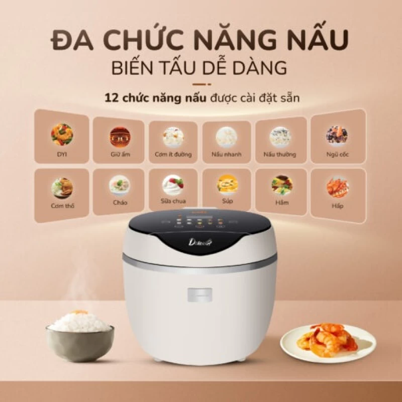 Nồi cơm điện tử UNIE URC612 , nấu cơm giảm đường, lòng nồi inox, dung tích 1,2L - Hình ảnh 5 UNIE