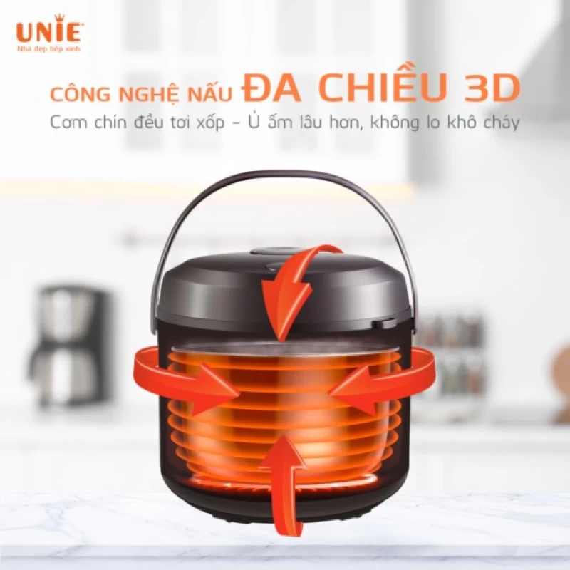 Nồi cơm điện UNIE UE-626 dung tích 1.8L, công suất 700W, lòng nồi chống dính 5 lớp - Hình ảnh 4 UNIE