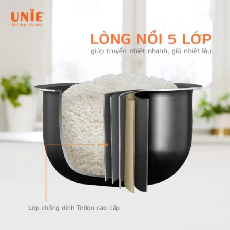 Nồi cơm điện UNIE UE-626 dung tích 1.8L, công suất 700W, lòng nồi chống dính 5 lớp - Hình ảnh 7 UNIE