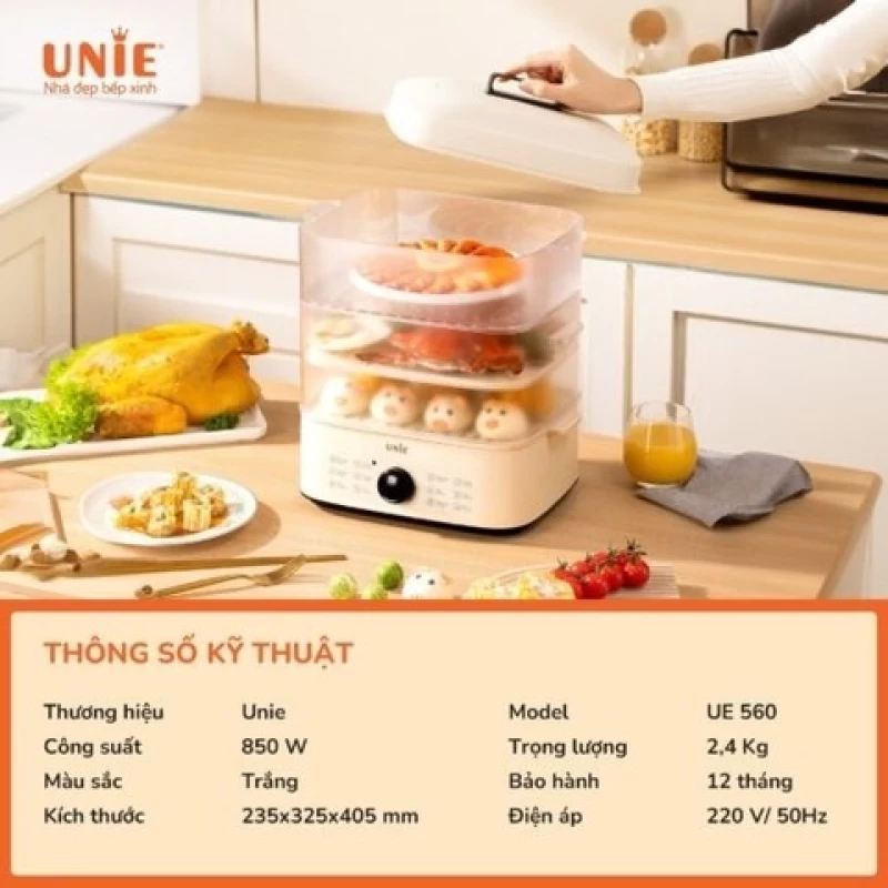 Nồi hấp UNIE UE560 dung tích lớn 18L, 3 tầng hấp, 12 tính năng tiện lợi - Hình ảnh 1 UNIE
