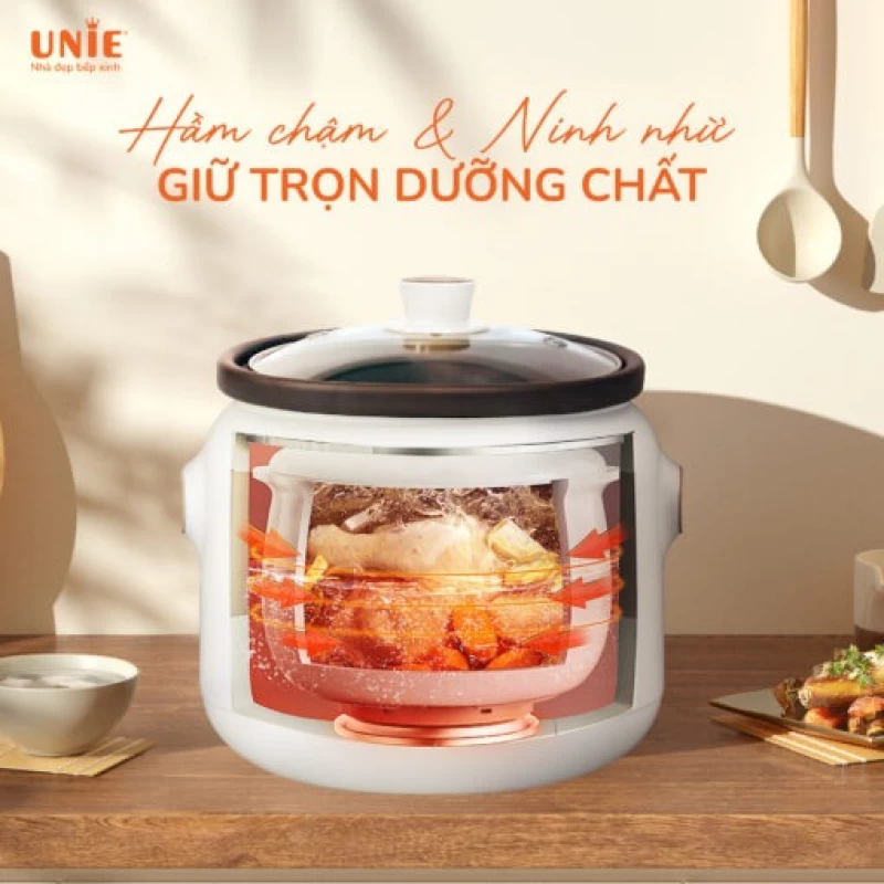 Nồi kho hầm chuyên dụng UNIE USC208 dung tích 2L, lòng nồi gốm Ceramic, hẹn giờ 24 tiếng - Hình ảnh 1 UNIE