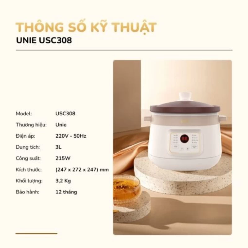 Nồi kho hầm đa năng UNIE USC308 dung tích 3L, lòng nồi gốm tử sa, 8 chức năng kho hầm - Hình ảnh 8 UNIE