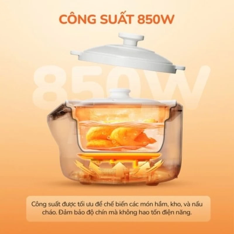 Nồi kho hầm dưỡng sinh 5 in 1 UNIE USC888, nắp sứ kép cao cấp – giữ nhiệt, khóa ẩm bằng vi áp suất - Hình ảnh 2 UNIE