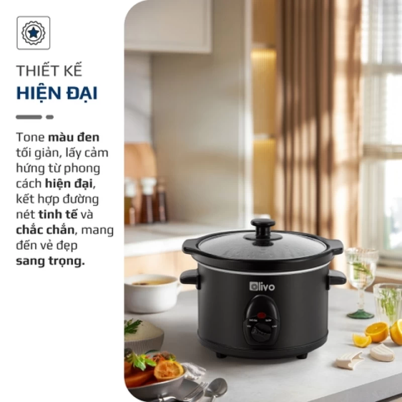 Nồi Nấu Chậm OLIVO SC30 - 3 Mức Nhiệt Cài Sẵn - Điều Khiển Núm Xoay - Lòng Gốm Tráng Men - Nắp Kính Cường Lực - Dung tích 3L - Hình ảnh 1 OLIVO