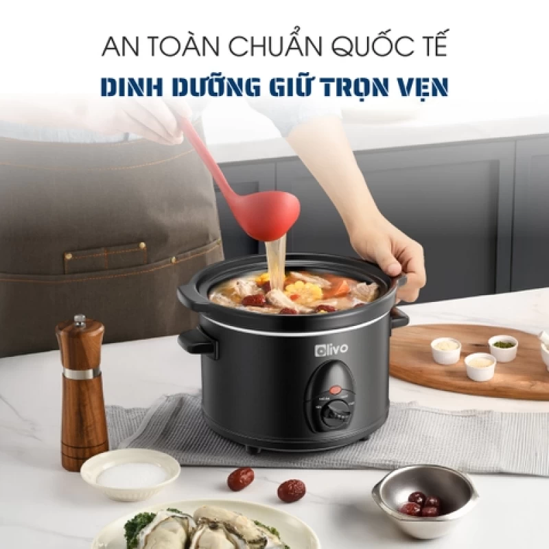 Nồi Nấu Chậm OLIVO SC30 - 3 Mức Nhiệt Cài Sẵn - Điều Khiển Núm Xoay - Lòng Gốm Tráng Men - Nắp Kính Cường Lực - Dung tích 3L - Hình ảnh 4 OLIVO