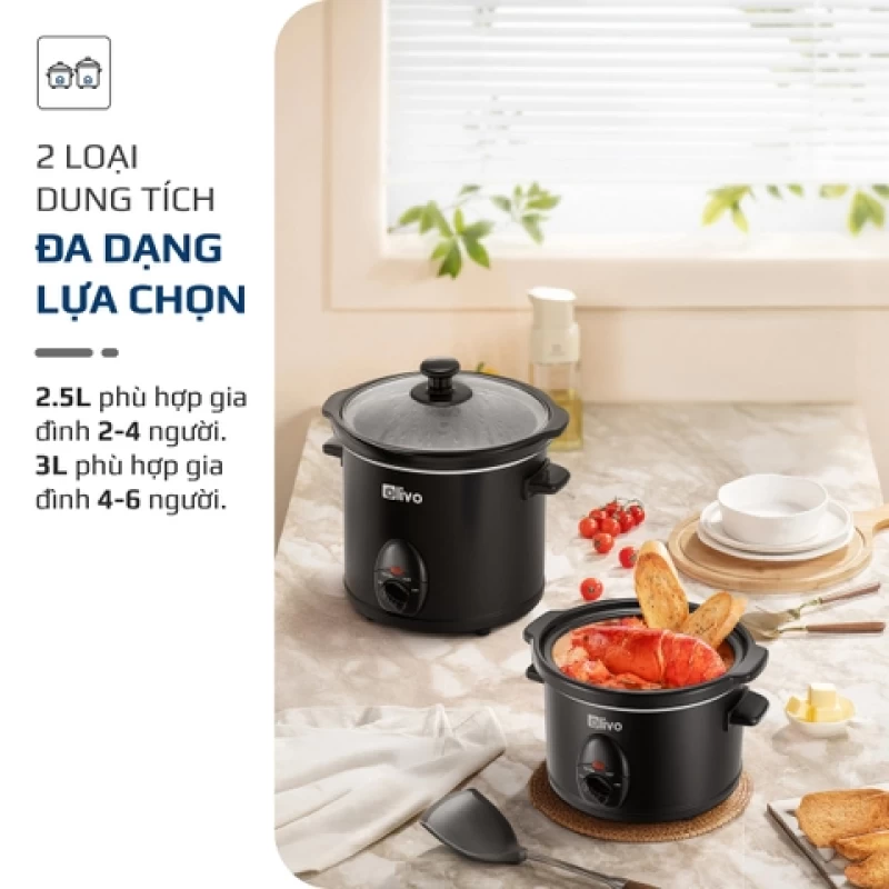 Nồi Nấu Chậm OLIVO SC30 - 3 Mức Nhiệt Cài Sẵn - Điều Khiển Núm Xoay - Lòng Gốm Tráng Men - Nắp Kính Cường Lực - Dung tích 3L - Hình ảnh 3 OLIVO