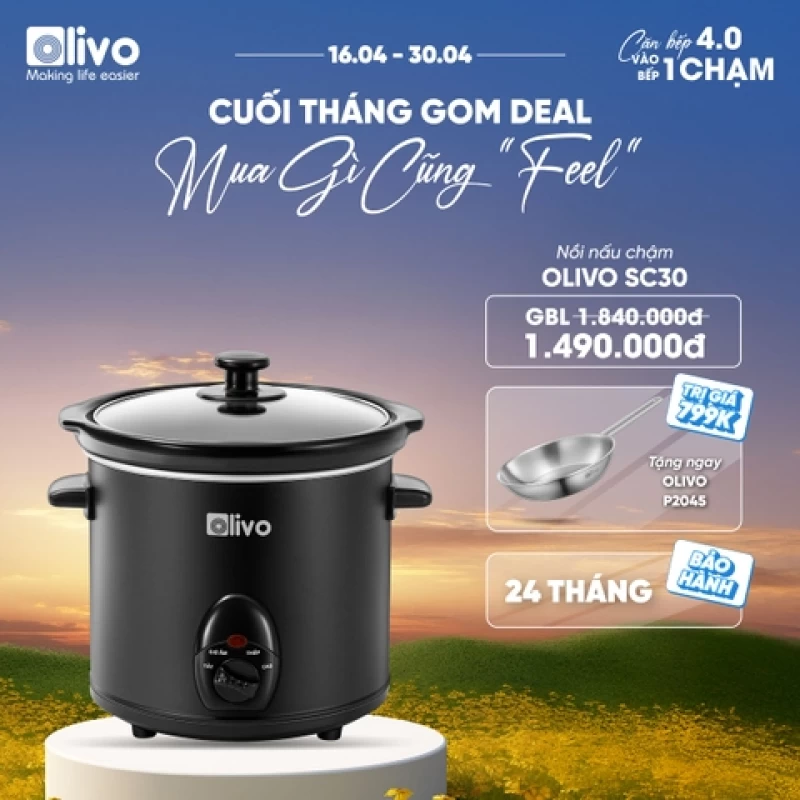 Nồi Nấu Chậm OLIVO SC30 - 3 Mức Nhiệt Cài Sẵn - Điều Khiển Núm Xoay - Lòng Gốm Tráng Men - Nắp Kính Cường Lực - Dung tích 3L - Hình ảnh 9 OLIVO